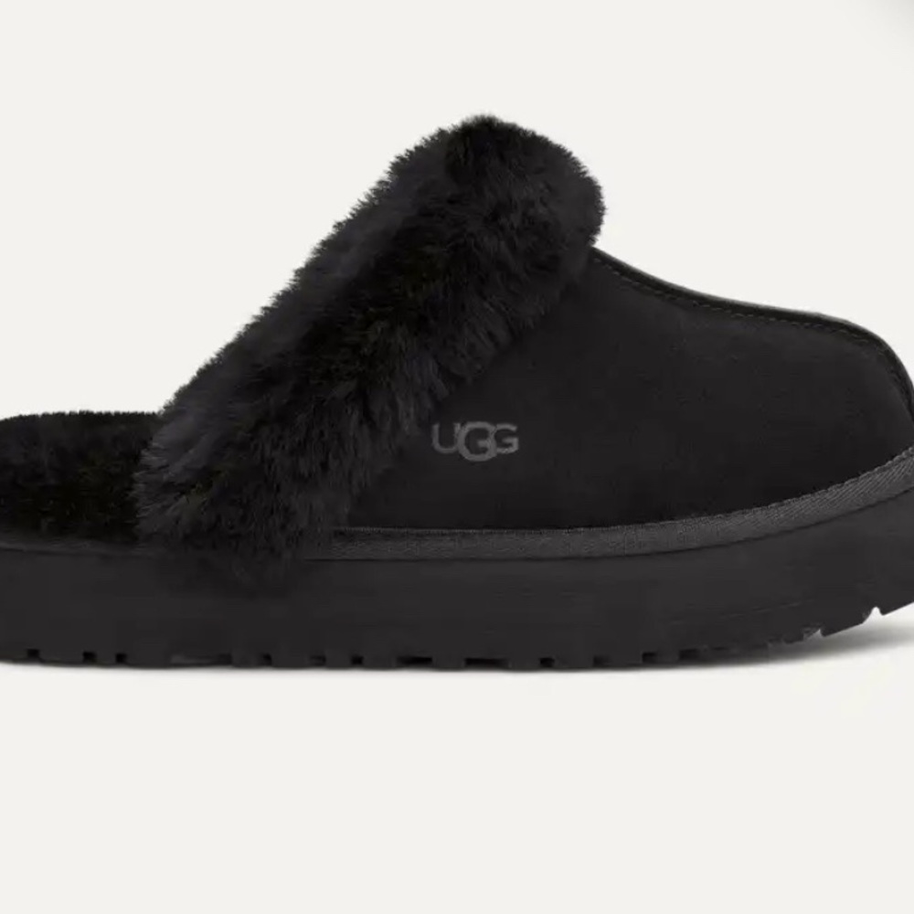 Black UGG disquette fuzzy platform slippers size 8